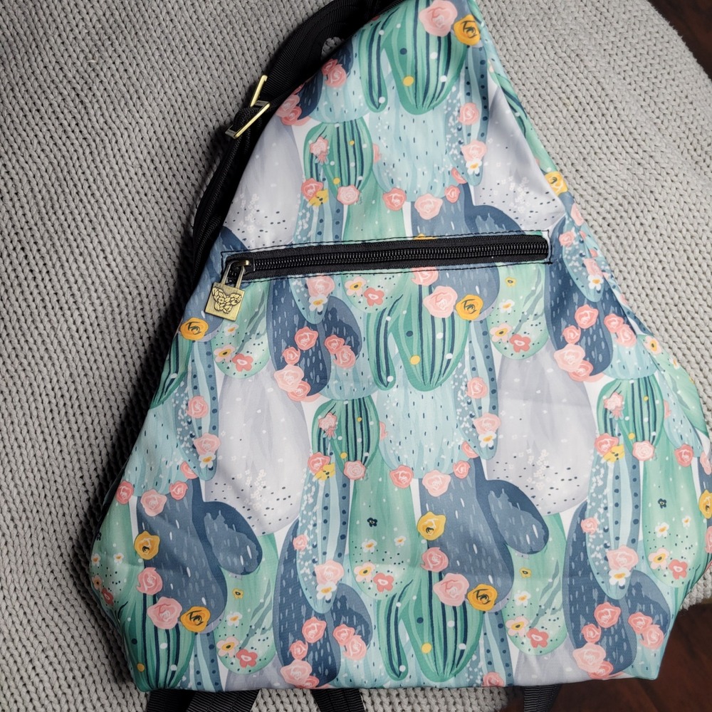Butterfly Black Cactus Floral Sling Backpack Crossbody Blue Green Desert Print